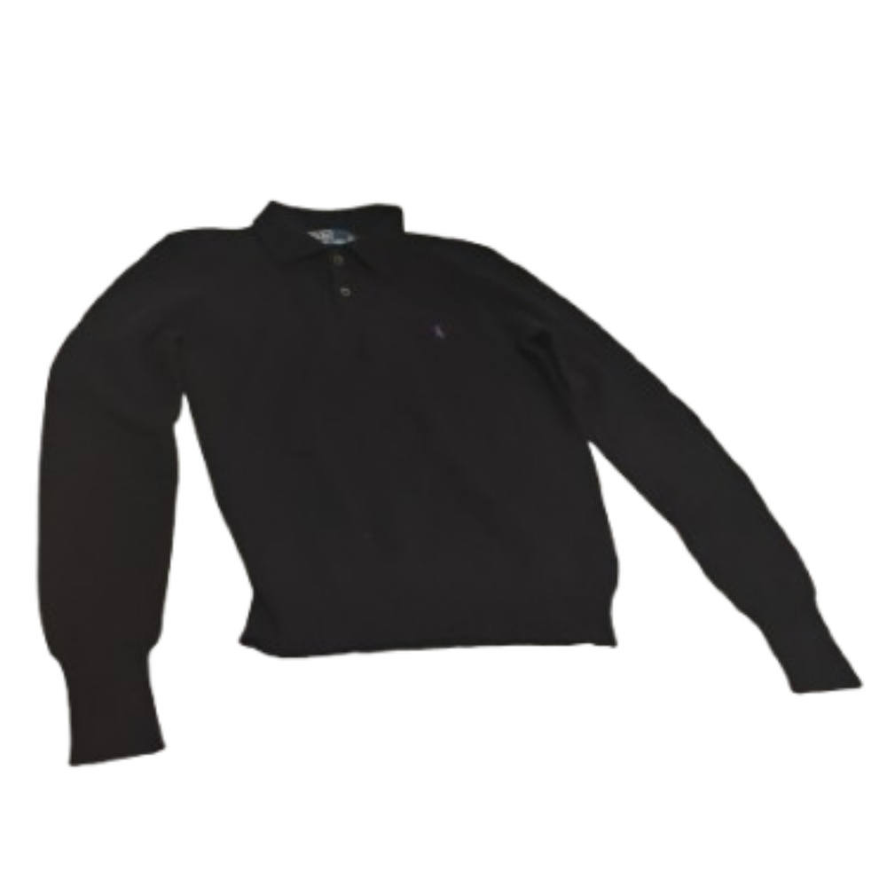 Polo By Ralph Lauren 100% Lambswool Mens Black Buttoned Collared Sweater